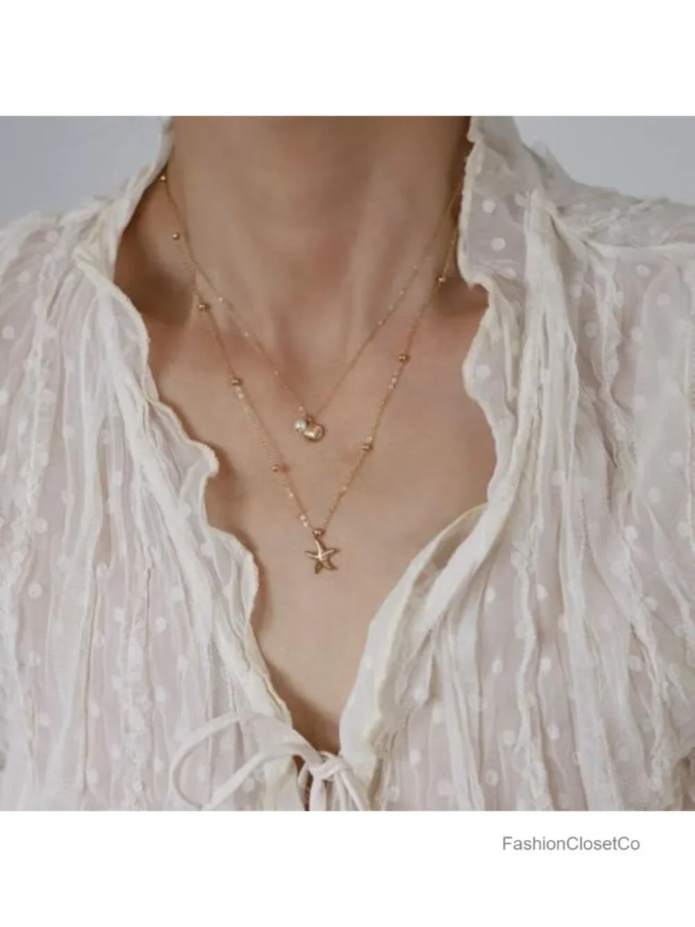 Gold Shell Necklace for Women Boho Conch Pearl Stackable Adjustable Summer